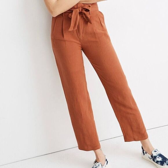 Madewell orange linen blend paperbag pants size 4 - Picture 1 of 13